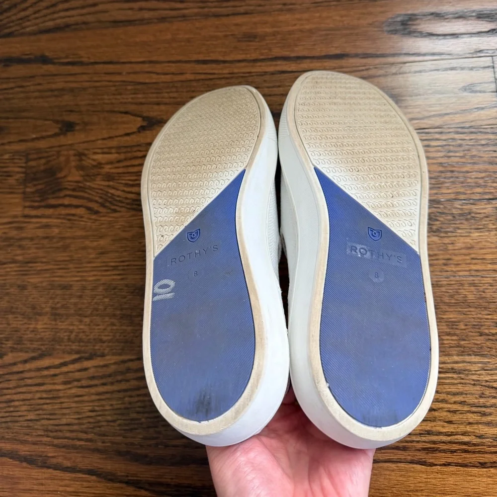 Rothy’s The Original Slip On Sneaker W8 Bright White Blue Stripe Comfort Shoes